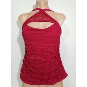 Island Escape burgundy red crochet high neck tankini top size 10